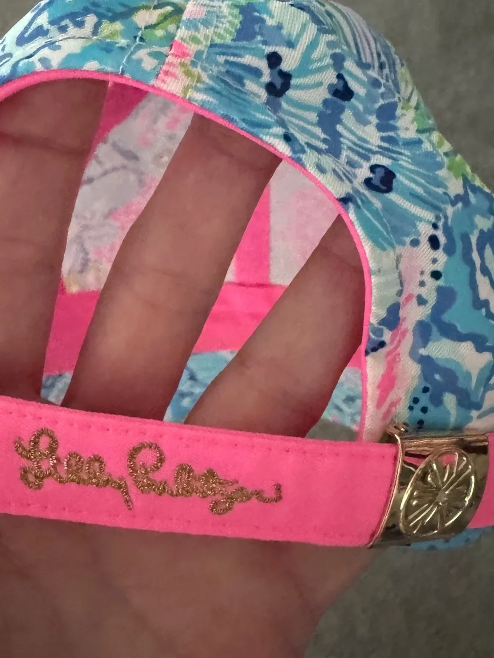 Lilly Pulitzer Neon Pink & Aqua Floral Adjustable Cap